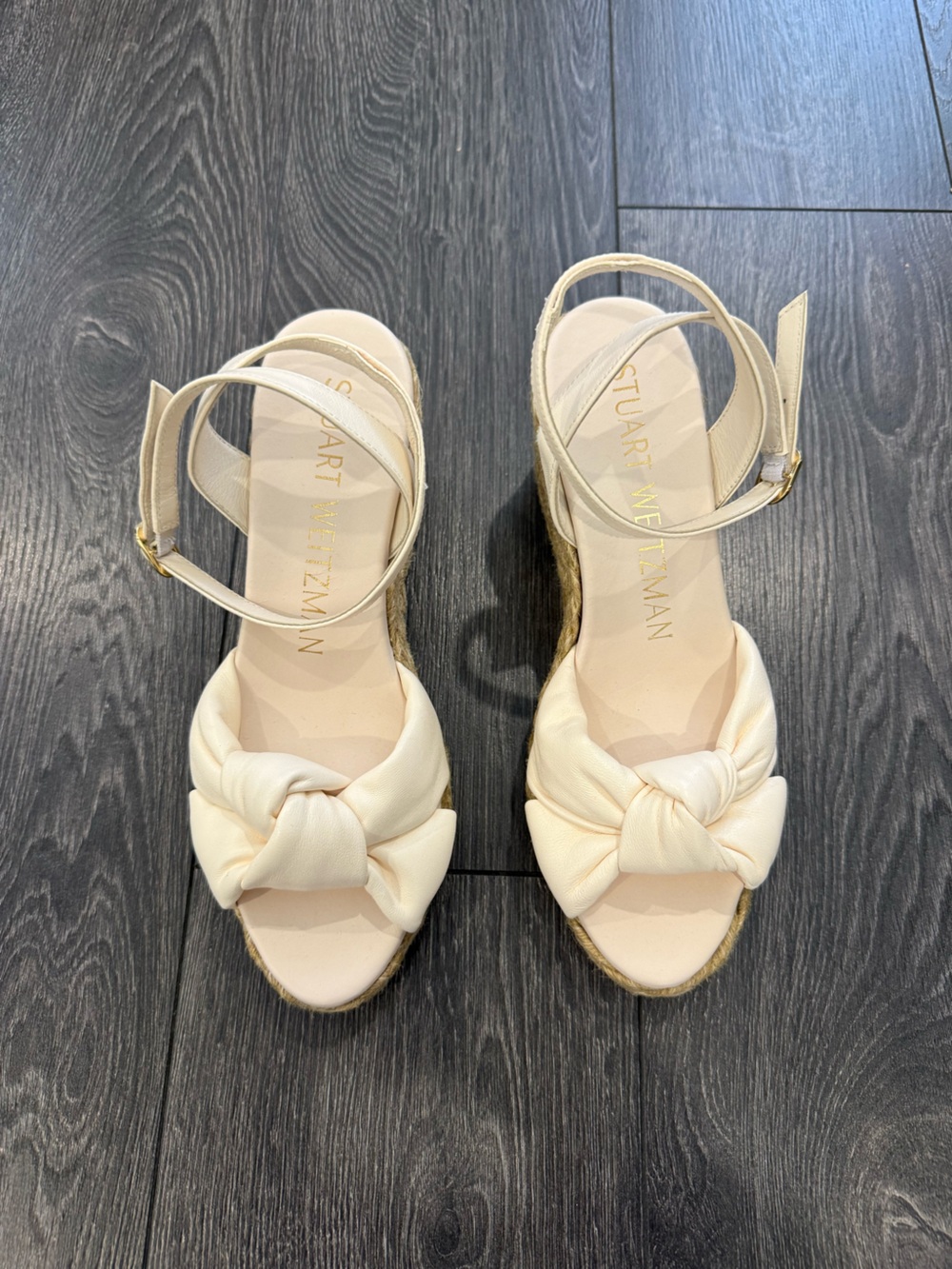 Stuart Weitzman Light Beige Espadrille Wedge Sandals